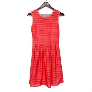 Ace Fashion Pink Coral Sleeveless Dress W/ Pleated Sheer Panel Stripe Nwot